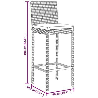 vidaXL 11 pcs conjunto de bar p/ jardim c/ almofadões vime PE cinzento