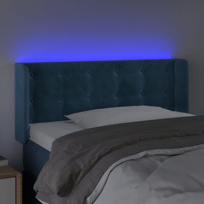 vidaXL Cabeceira cama c/ luzes LED veludo 103x16x78/88 cm azul-escuro