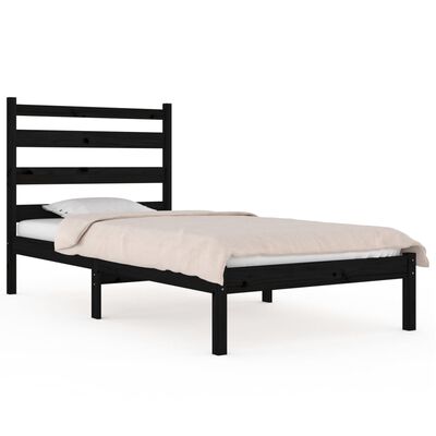 vidaXL Estrutura de cama pequena solteiro 75x190 cm pinho maciço preto