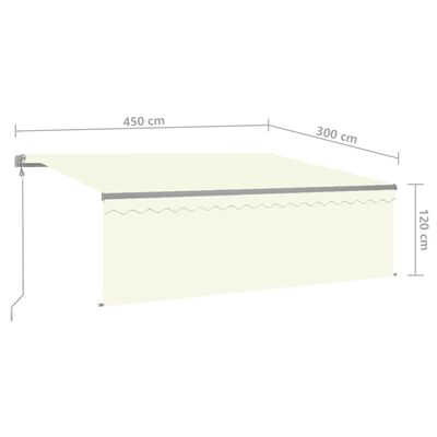 vidaXL Toldo automático c/ estore/LED/sensor de vento 4,5x3m cor creme