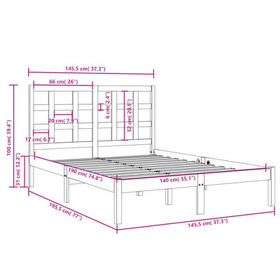 vidaXL Estrutura de cama 140x190 cm madeira maciça