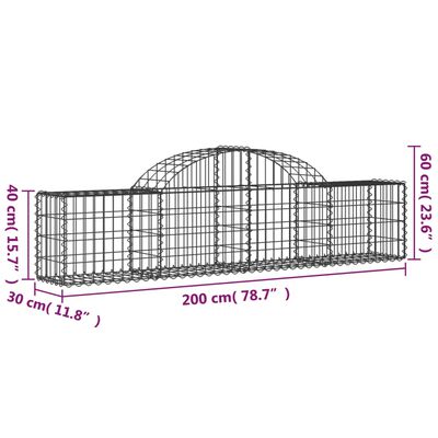 vidaXL Cestos gabião arqueados 2 pcs 200x30x40/60 cm ferro galvanizado