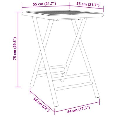 vidaXL 3 pcs conjunto bistrô dobrável c/ almofadões cinza escuro bambu