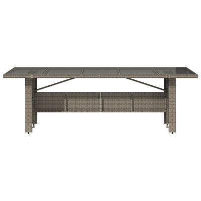 vidaXL Mesa de jardim com tampo de vidro 240x90x75 cm vime PE cinzento