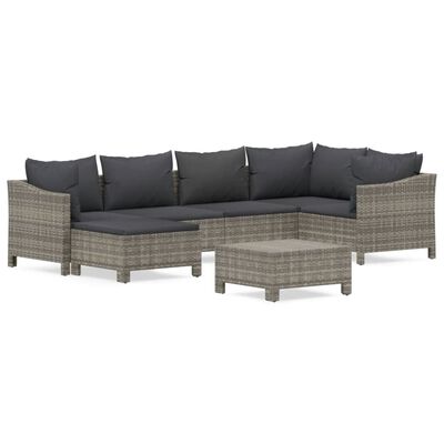 vidaXL 7 pcs conjunto lounge de jardim c/ almofadões vime PE cinzento