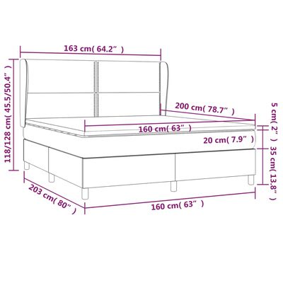 vidaXL Cama com molas/colchão 160x200 cm veludo cinzento-escuro