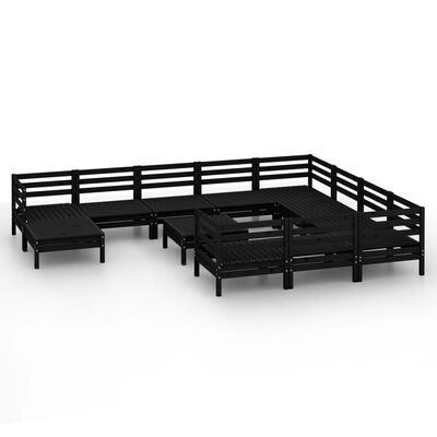 vidaXL 12 pcs conjunto lounge de jardim pinho maciço preto