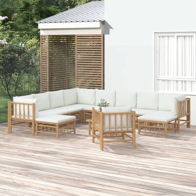 vidaXL 12pcs conjunto lounge de jardim bambu c/ almofadões branco nata