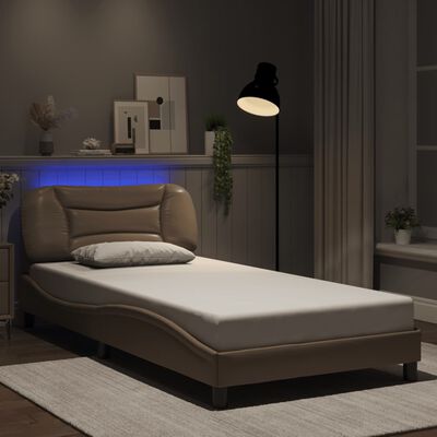 vidaXL Estrutura cama c/ luzes LED 100x200 cm couro artif. cappuccino