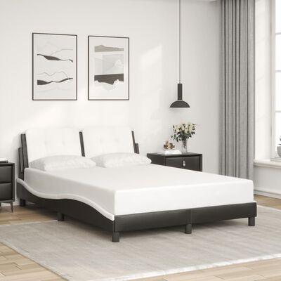 vidaXL Estrutura cama c/ cabeceira couro artif. 140x190cm preto/branco