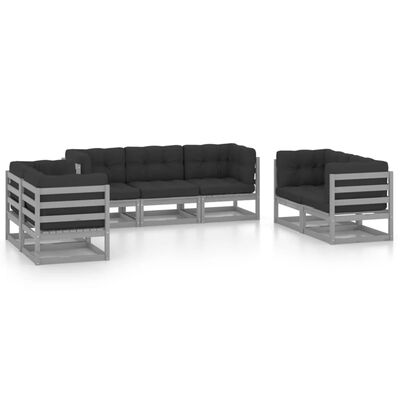 vidaXL 7 pcs conjunto lounge de jardim c/ almofadões pinho maciço