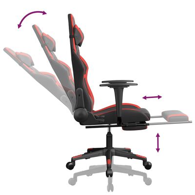 vidaXL Cadeira gaming c/ apoio pés couro artificial preto e vermelho