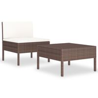 vidaXL 2 pcs conjunto lounge de jardim c/ almofadões vime PE castanho