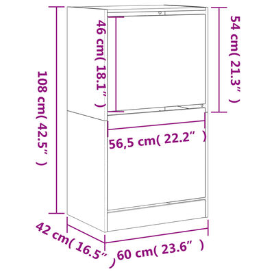 vidaXL Sapateira c/ 2 gavetas articuladas 60x42x108 cm preto