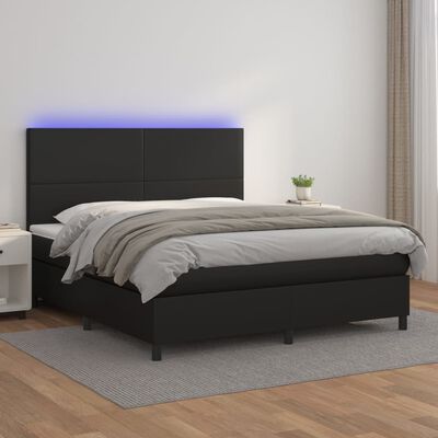 vidaXL Cama box spring c/ colchão/LED 180x200cm couro artificial preto