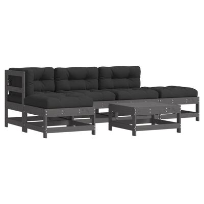 vidaXL 6 pcs conjunto lounge jardim c/ almofadões madeira maciça cinza