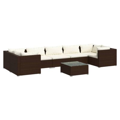 vidaXL 8 pcs conjunto lounge jardim c/ almofadões vime PE castanho