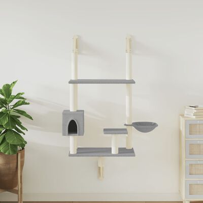 vidaXL Árvore parede p/ gatos c/ poste arranhador 153 cm cinza-claro