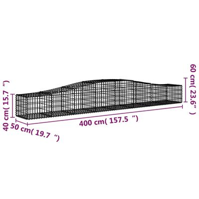 vidaXL Cestos gabião arqueados 2 pcs 400x50x40/60 cm ferro galvanizado