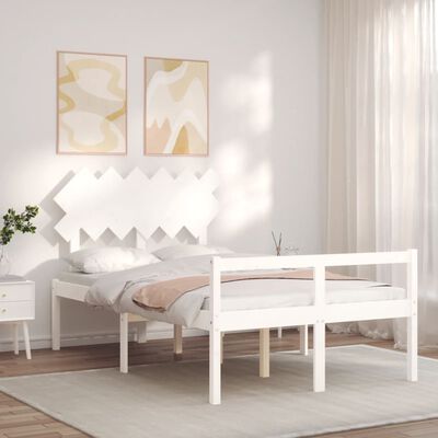 vidaXL Cama de casal para idosos com cabeceira madeira maciça branco