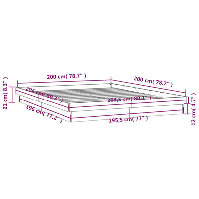 vidaXL Estrutura de cama c/ LEDs 200x200 cm pinho maciço castanho mel