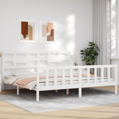 vidaXL Estrutura de cama com cabeceira 200x200cm madeira maciça branco