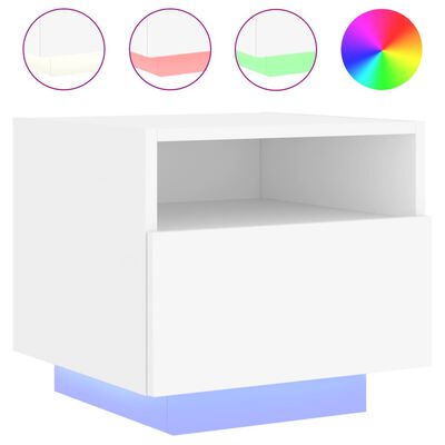 vidaXL Mesa de cabeceira com luzes LED 40x39x37 cm branco