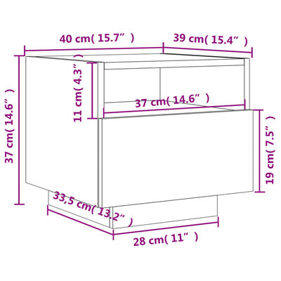 vidaXL Mesa de cabeceira com luzes LED 40x39x37 cm cinzento-sonoma