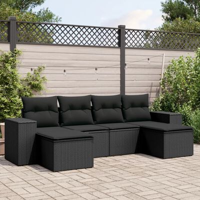 vidaXL 6 pcs conjunto sofás de jardim c/ almofadões vime PE preto