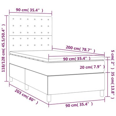 vidaXL Cama box spring c/ colchão/LED 90x200cm couro artificial branco