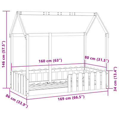 vidaXL Cama infantil formato casa 80x160 cm pinho maciço castanho-mel