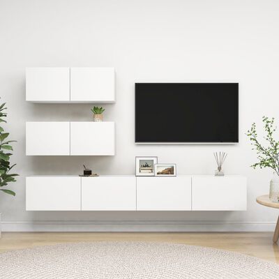 vidaXL 4 pcs conjunto de móveis de TV derivados de madeira branco