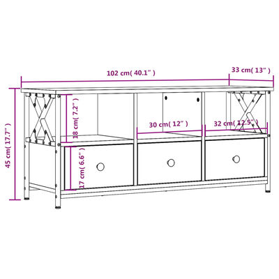 vidaXL Móvel de TV 102x33x45 cm derivados de madeira e ferro preto