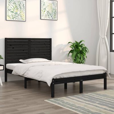 vidaXL Estrutura de cama casal 135x190 cm madeira maciça preto