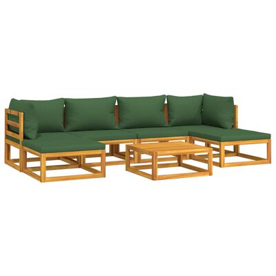 vidaXL 7 pcs conj. lounge jardim madeira c/almofadões verdes