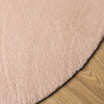 vidaXL Tapete pelo curto macio e lavável HUARTE Ø 80 cm rosa-pálido