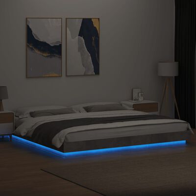 vidaXL Estrutura cama c/ luzes LED derivados de madeira cinza cimento