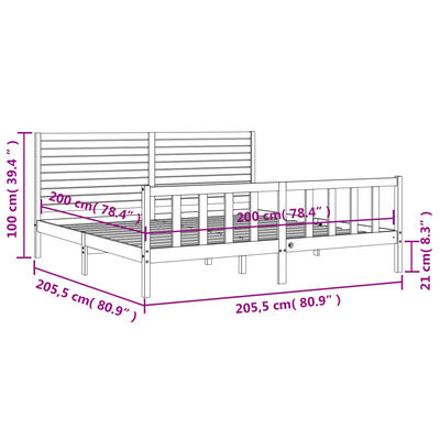 vidaXL Estrutura de cama com cabeceira 200x200cm madeira maciça branco