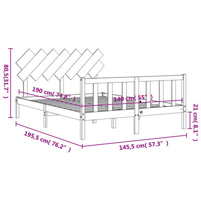 vidaXL Estrutura de cama com cabeceira 140x190 cm madeira maciça