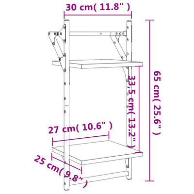 vidaXL Unidade 2 prateleiras parede com barras 2 pcs 30x25x65 cm preto