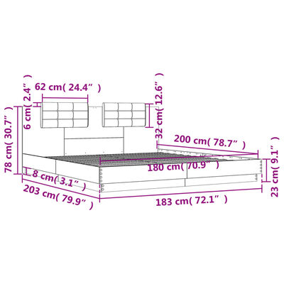 vidaXL Estrutura cama cabeceira/luzes LED 180x200 cm carvalho castanho