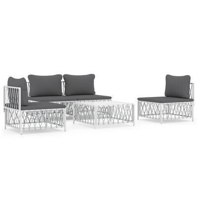 vidaXL 5 pcs conjunto lounge de jardim com almofadões aço branco