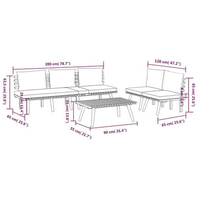 vidaXL 4 pcs conj. lounge jardim c/ almofadões madeira acácia maciça