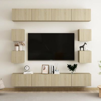 vidaXL 8pcs conjunto móveis de TV derivados de madeira carvalho sonoma