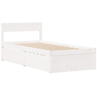 vidaXL Cama com gavetas e colchão 90x190 cm pinho maciço branco