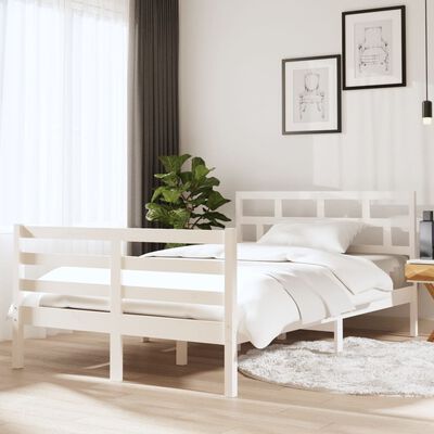 vidaXL Estrutura de cama casal 135x190 cm madeira maciça branco