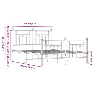 vidaXL Estrutura de cama com cabeceira e pés 140x190 cm metal preto