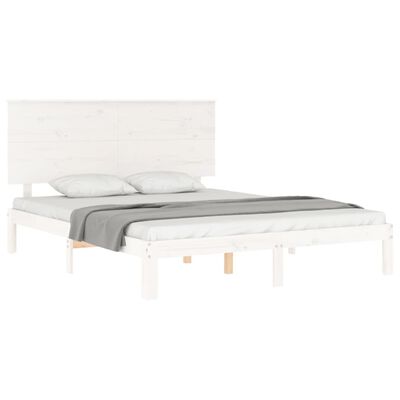 vidaXL Estrutura de cama King Size com cabeceira madeira maciça branco