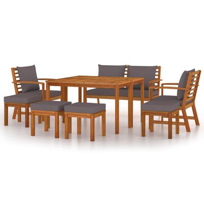 vidaXL 9 pcs conjunto de jantar p/ jardim c/ almofadões acácia maciça