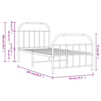 vidaXL Estrutura de cama com cabeceira e pés 90x200 cm metal preto